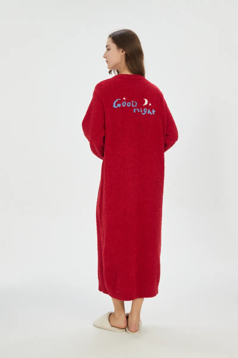 Red Soft Fleece Nightdress for Women